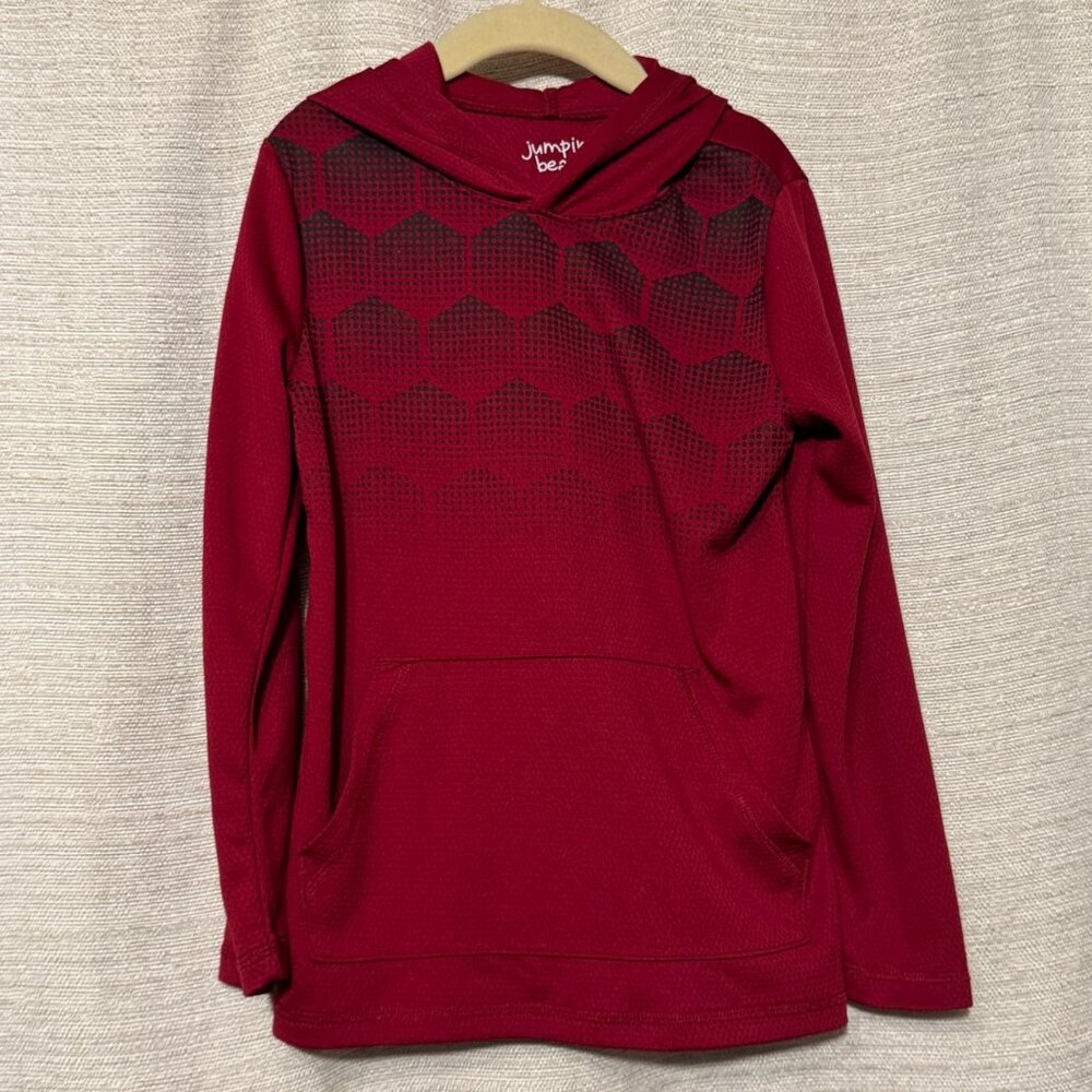 Jumping Beans Kid's Active Pullover Hoodie, Red Long Sleeve Shirt, Size 7